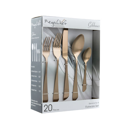 MegaChef Gibbous 20 Piece Flatware Utensil Set Stainless Steel Silverware Metal