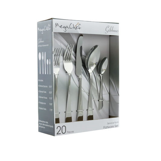 MegaChef Gibbous 20 Piece Flatware Utensil Set Stainless Steel Silverware Meta