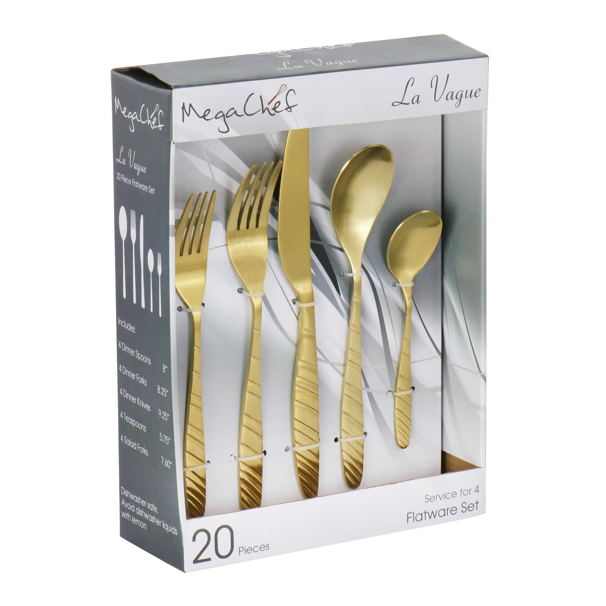 Megachef La Vague 20 Piece Flatware Utensil Set Stainless Steel Silverware Met
