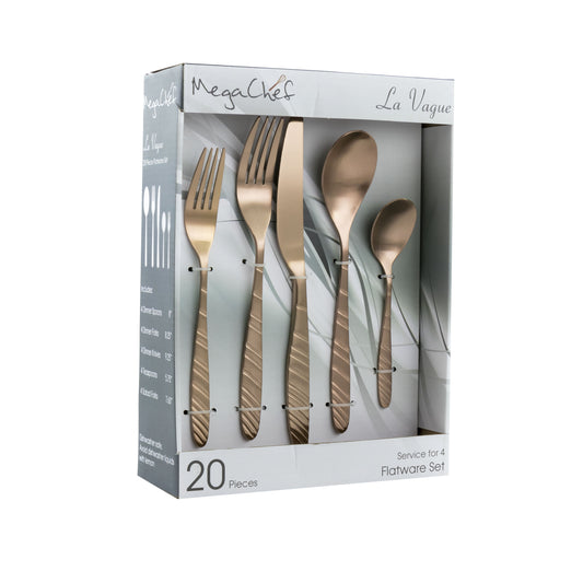 MegaChef La Vague 20 Piece Flatware Utensil Set Stainless Steel Silverware Met