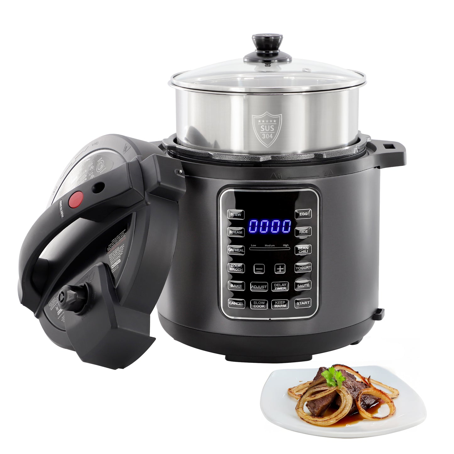 MegaChef 6 qt 1000W 11-in-1 Multi Electric Pressure Cooker w Stainless Steel Cro