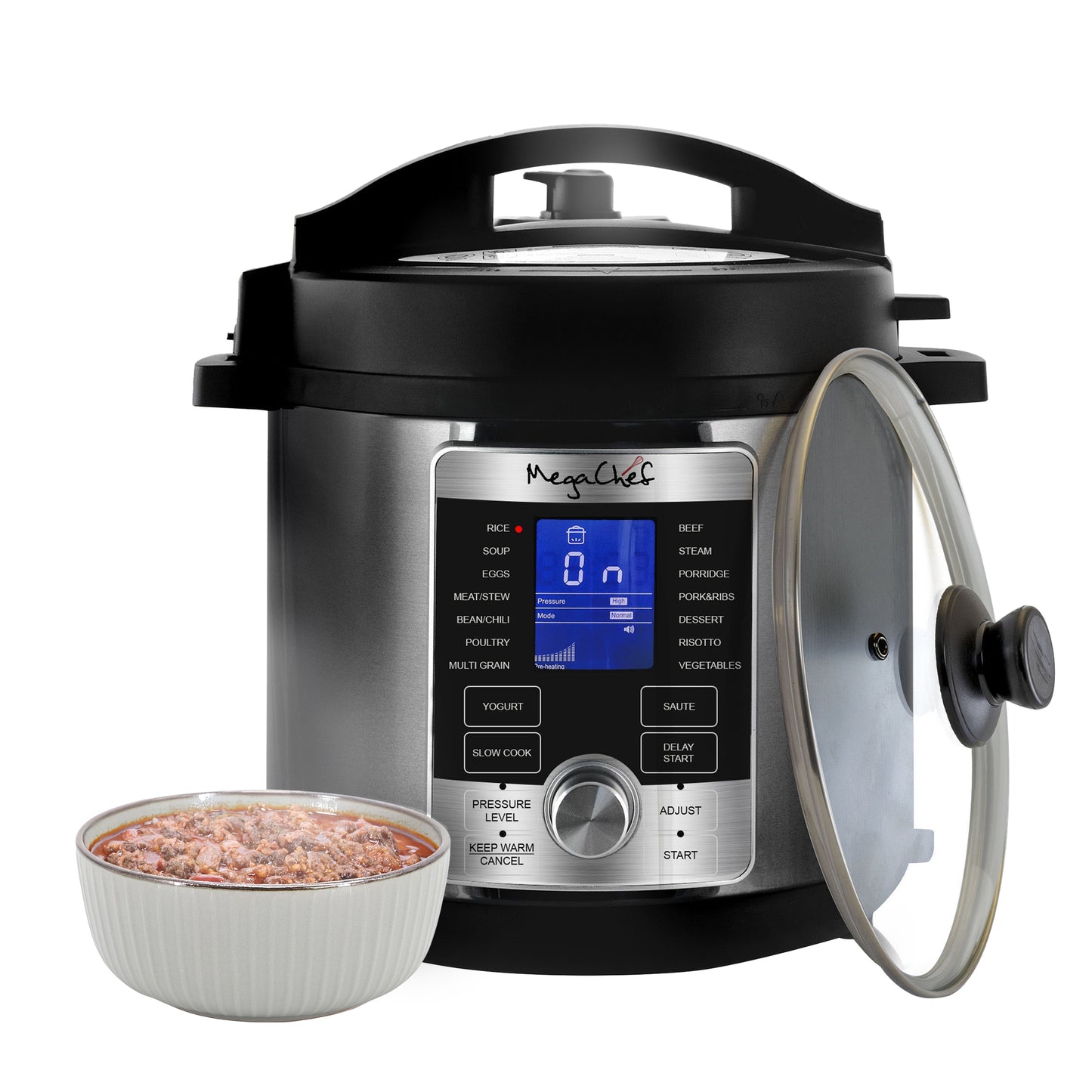 MegaChef 6 Qt Brushed Stainless Steel Electric Digital Pressure Cooker w Lid
