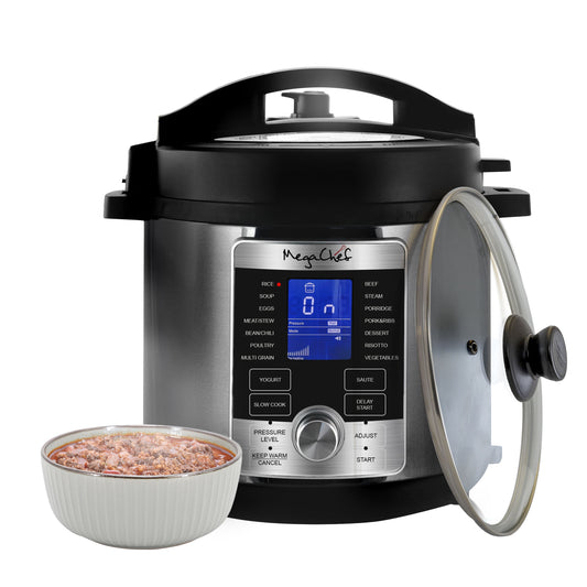 MegaChef 6 Qt Brushed Stainless Steel Electric Digital Pressure Cooker w Lid