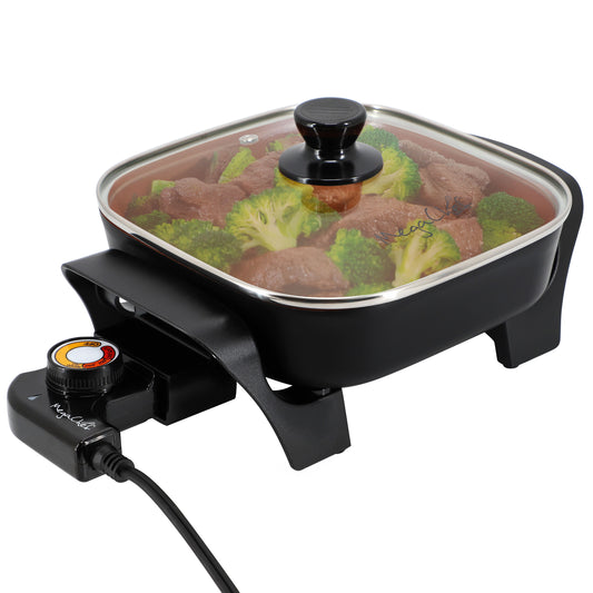 MegaChef 8" Electric Skillet w Lid Black w Copper Coating