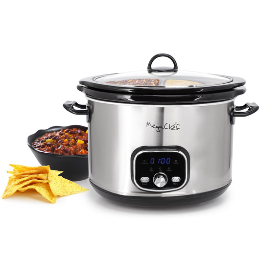 MegaChef 6 qt + 2.6 qt Split Stainless Steel Electric Slow Cooker SIlver