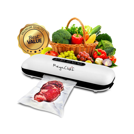 MegaChef MCVS100 Compact Vacuum Sealer Food Preserver in White with Extra Bags