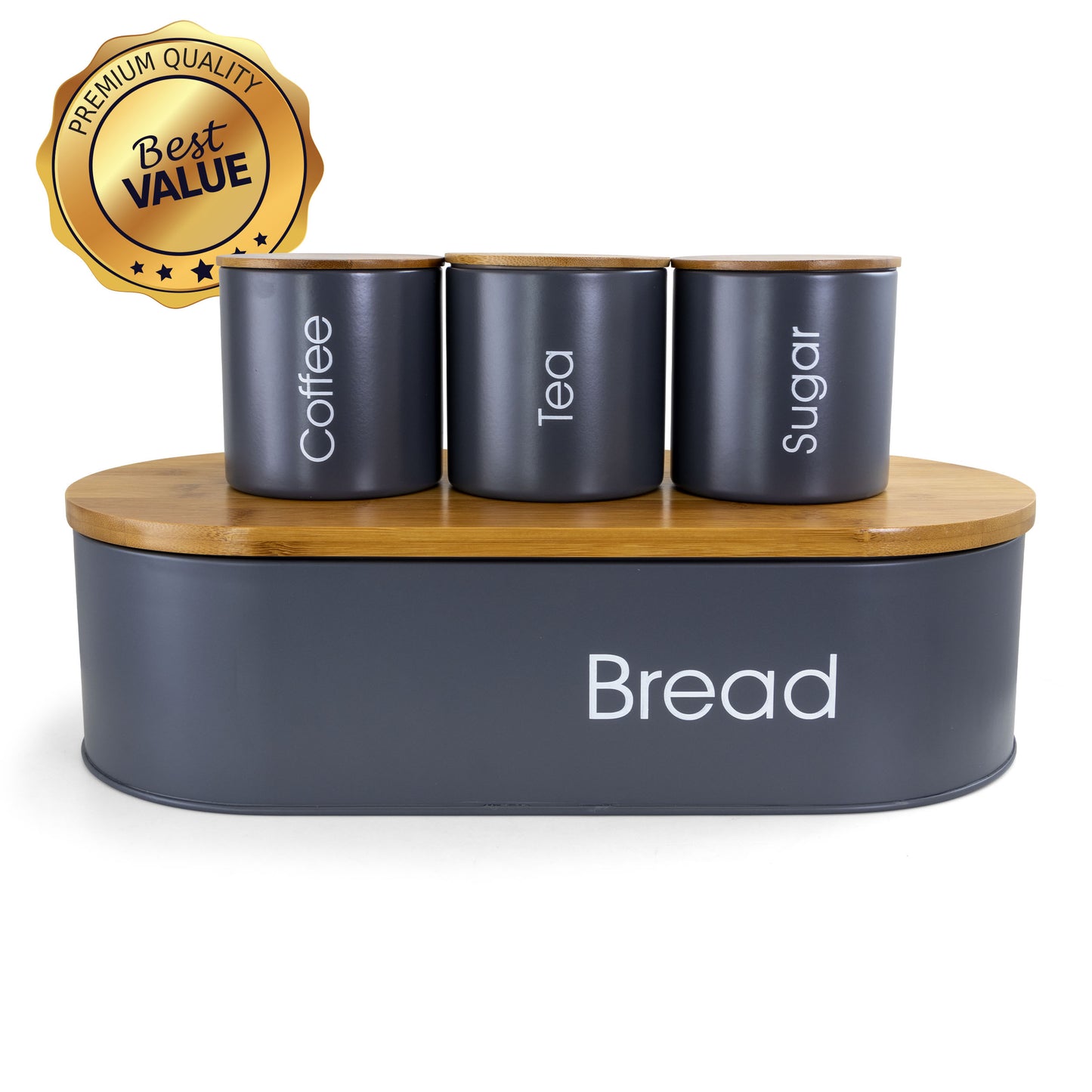 MegaChef Bamboo Kitchen Countertop 4 Piece Metal Bread Basket & Canister Set in