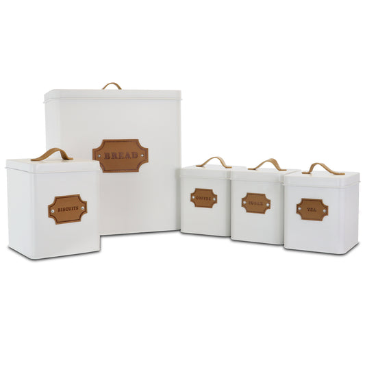 MegaChef Kitchen Food Storage & Organization 5 Piece Canister Set in White