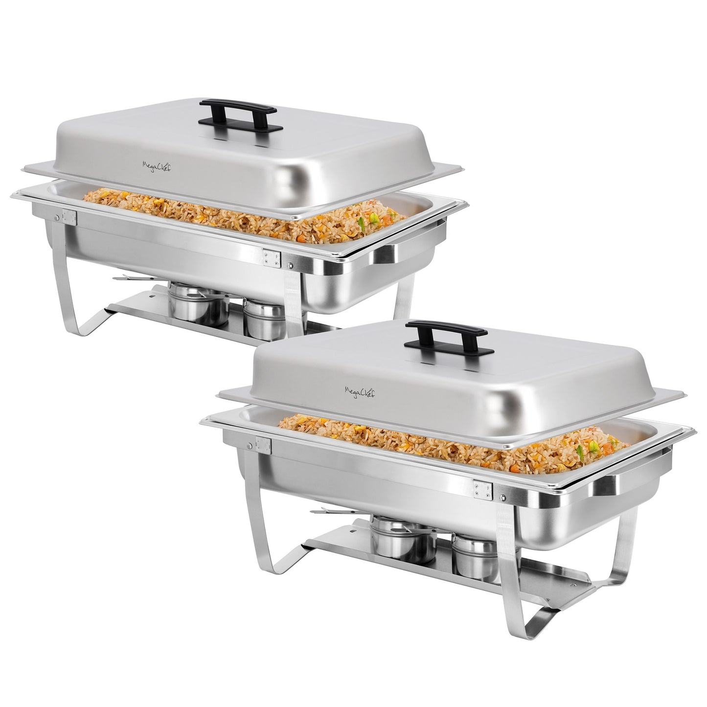 MegaChef 9.5 qt Set of 2 Foldable Stainless Chafing Dish Food Warmer Buffet Serv