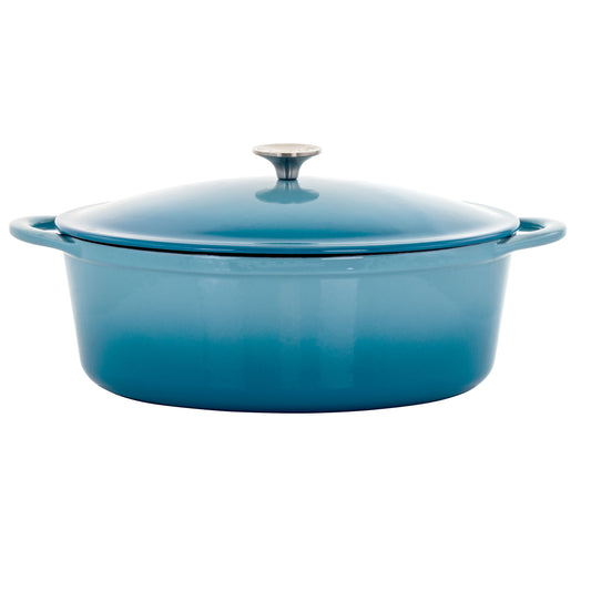 MegaChef 7 qts Oval Enameled Cast Iron Casserole in Blue