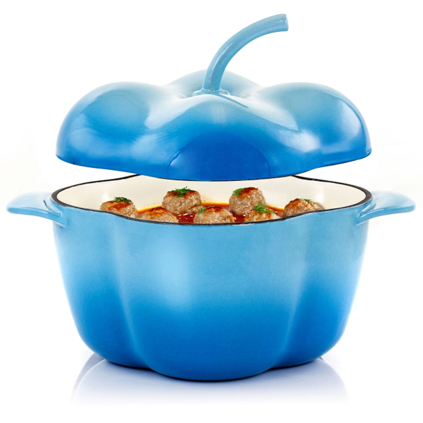 MegaChef Pepper Shaped 3 qt Enameled Cast Iron Casserole in Blue