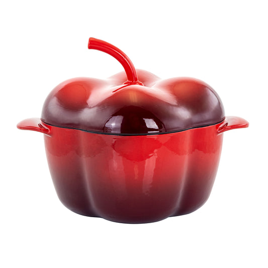 MegaChef Pepper Shaped 3 Qt Enameled Cast Iron Casserole in Red