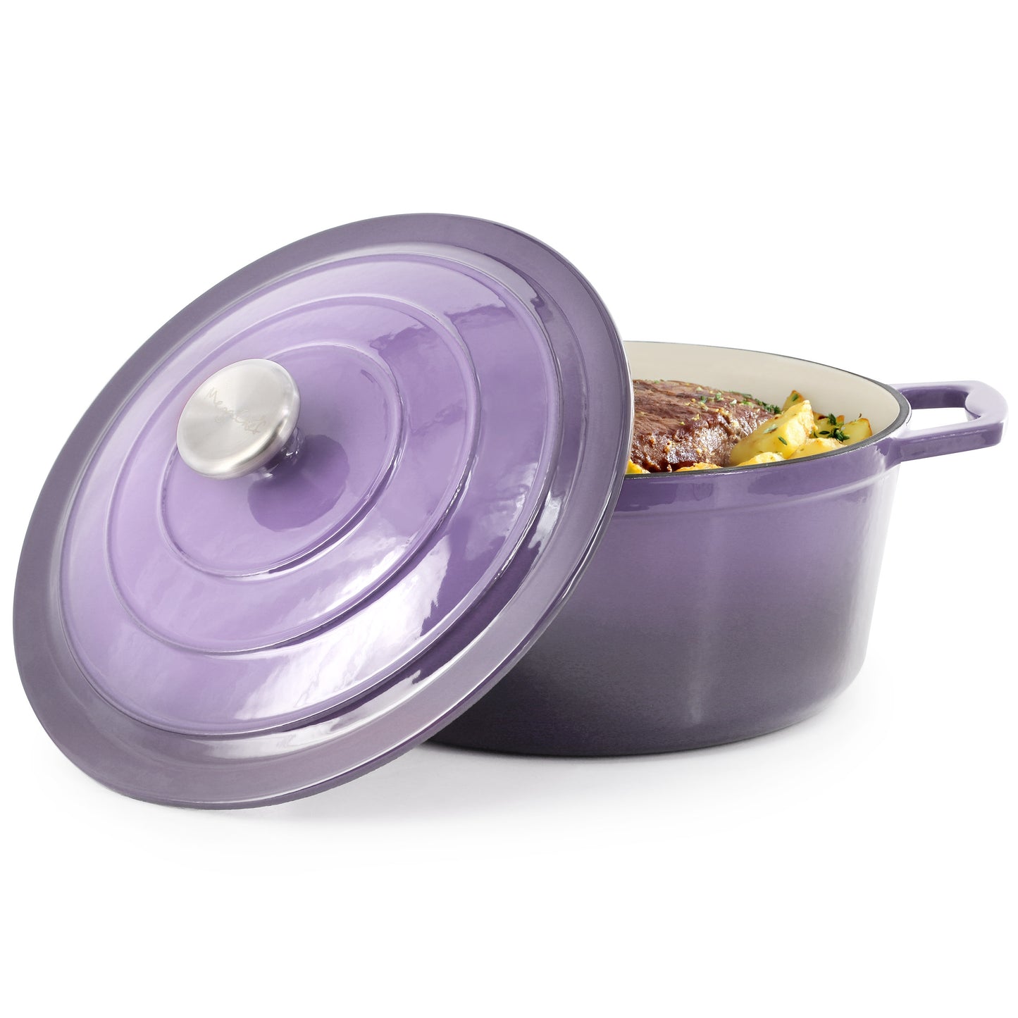 MegaChef 5 qt Round Enameled Cast Iron Casserole w Lid in Gradient Purple