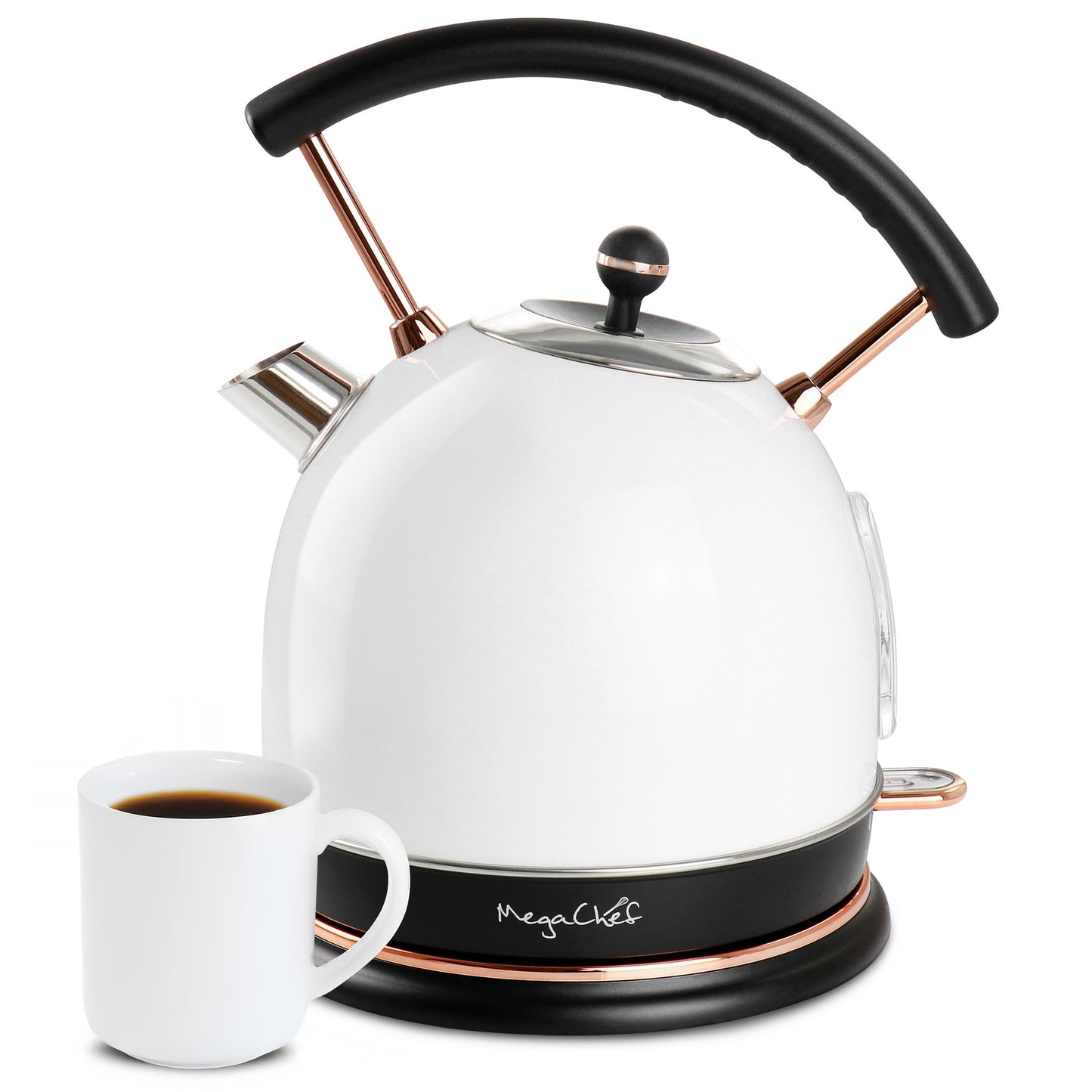 Megachef White & Rose Gold 1.8 L 1500W Half Circle Retro Electric Tea Kettle