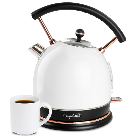 Megachef White & Rose Gold 1.8 L 1500W Half Circle Retro Electric Tea Kettle