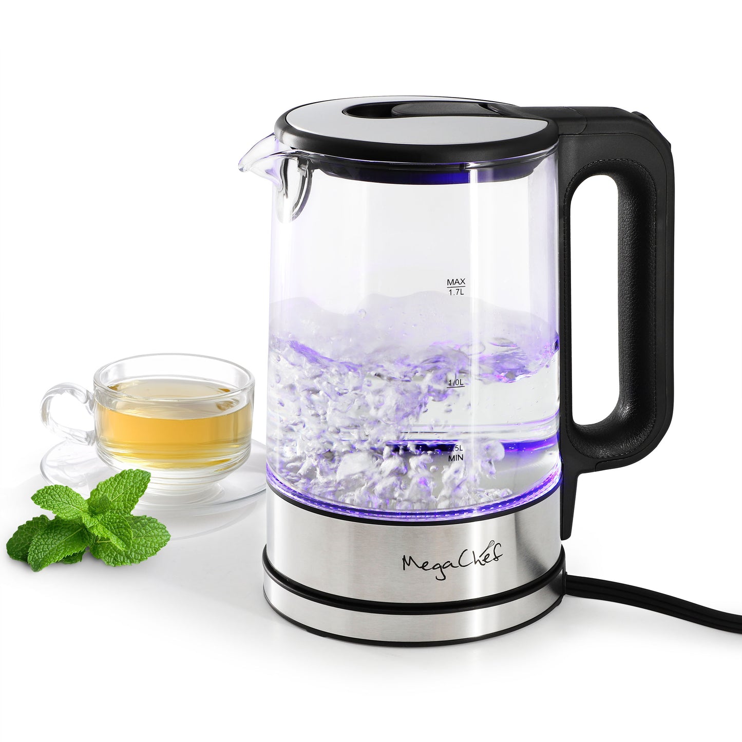 MegaChef 1.8 qt Glass & Stainless Steel Electric Tea Kettle
