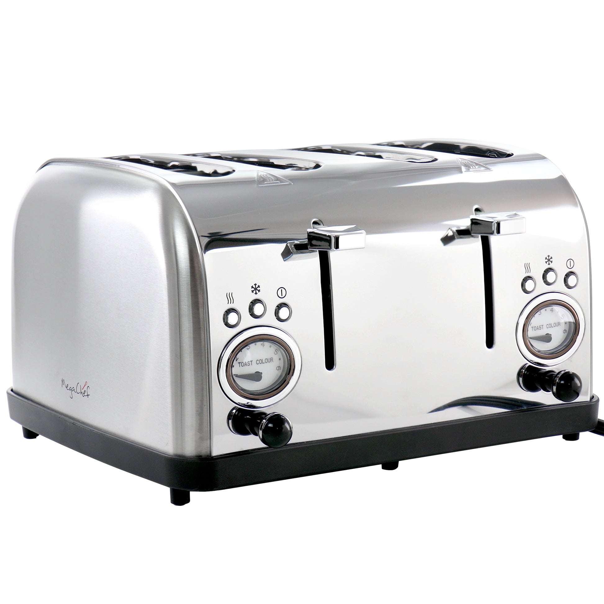MegaChef 4 Slice Wide Slot Toaster w Variable Browning in Silver
