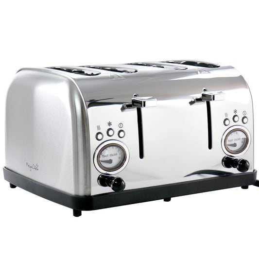 MegaChef 4 Slice Wide Slot Toaster w Variable Browning in Silver