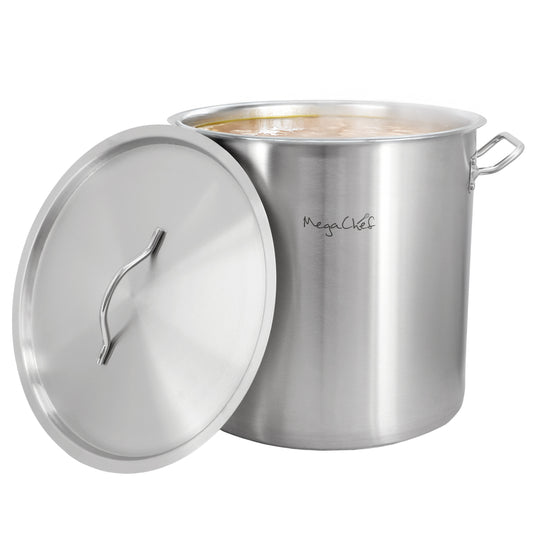 MegaChef Professional Kitchen 52.8 Qt Round Stainless Steel 50 L Stock Pot w Lid
