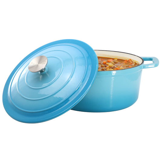 MegaChef 5 qts Round Enameled Cast Iron Casserole w Lid in Blue