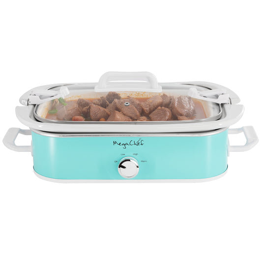 MegaChef 3.5 Qt Casserole Slow Cooker w 3 Temperature Settings in Turquoise