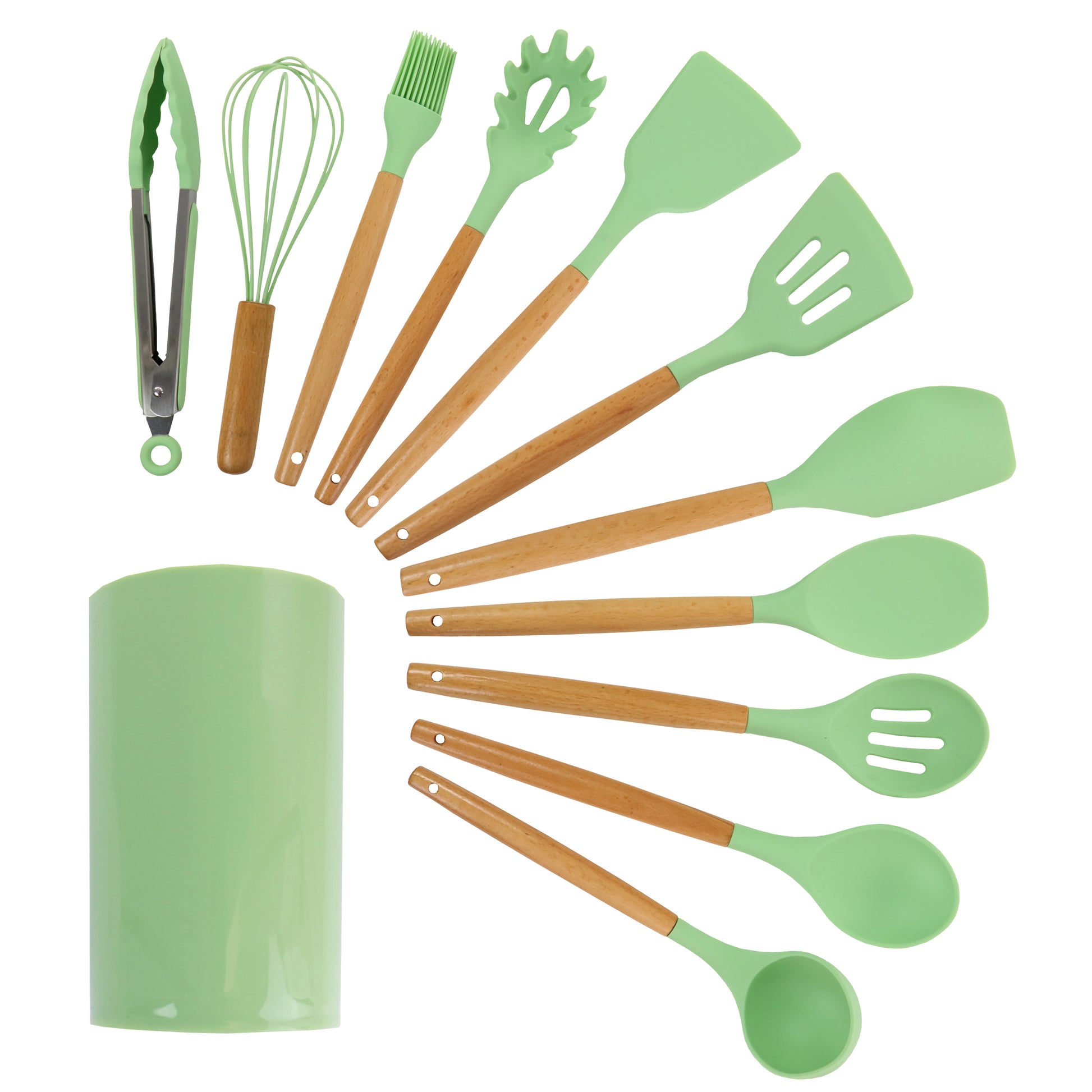 MegaChef Mint Green Silicone & Wood Cooking Utensils Set of 12
