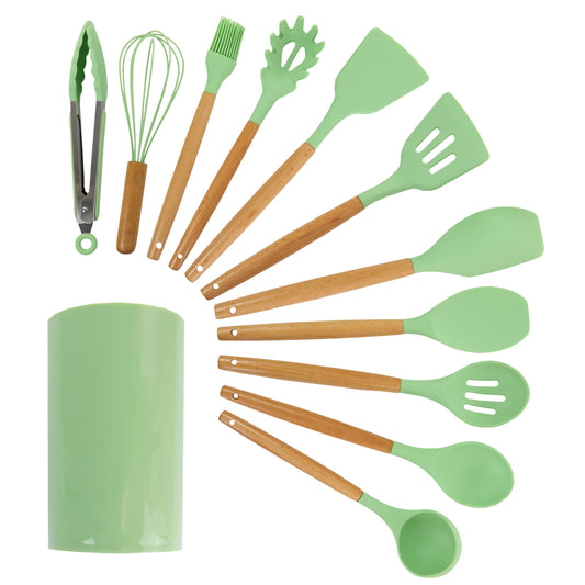 MegaChef Mint Green Silicone & Wood Cooking Utensils Set of 12