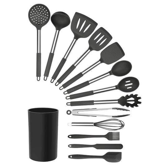 MegaChef Gray Silicone & Stainless Steel Cooking Utensils Set of 14