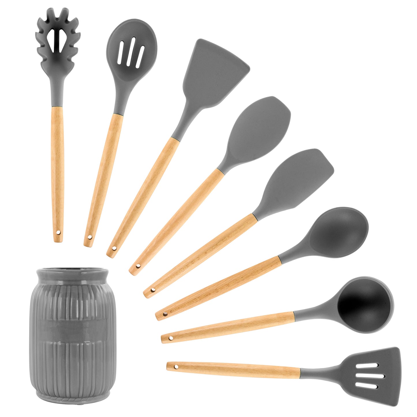 MegaChef Gray Silicone & Wood Cooking Utensils Set of 9