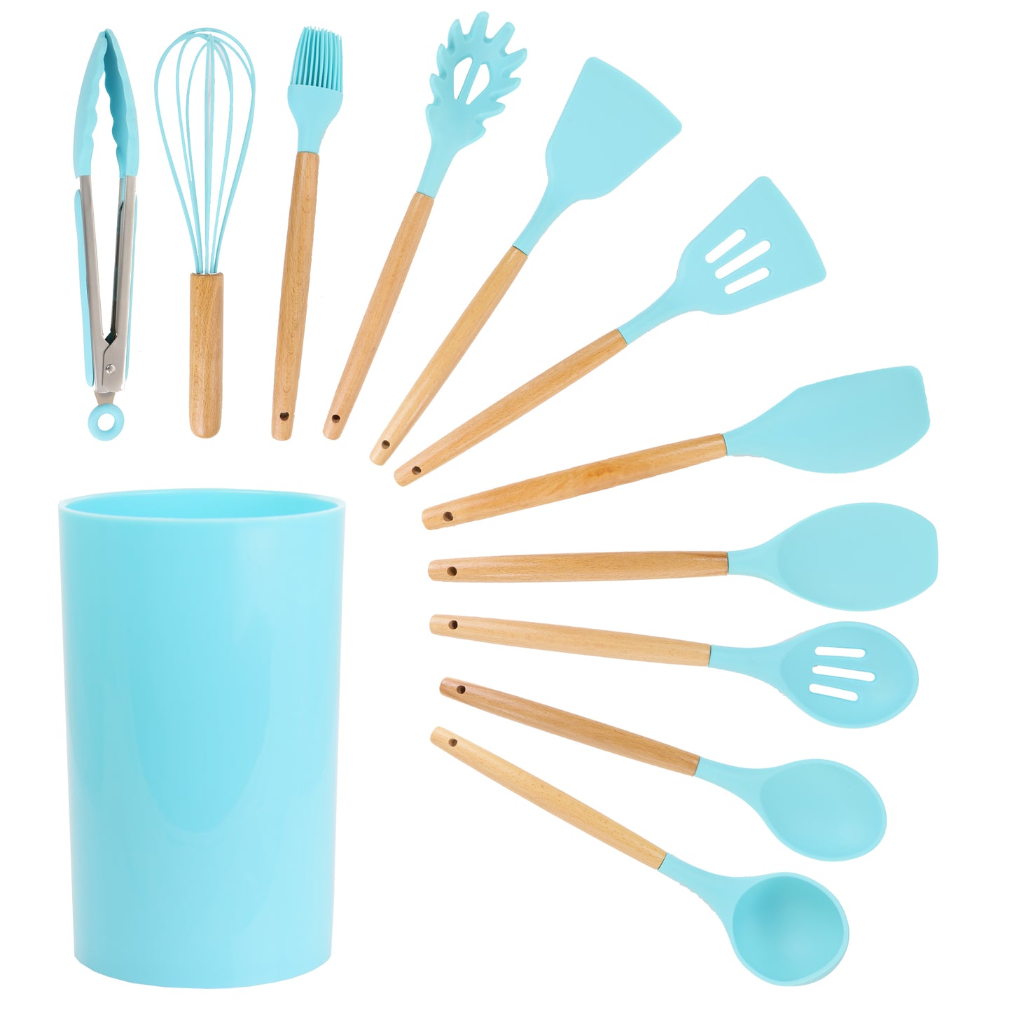 MegaChef Light Teal Silicone & Wood Cooking Utensils Set of 12