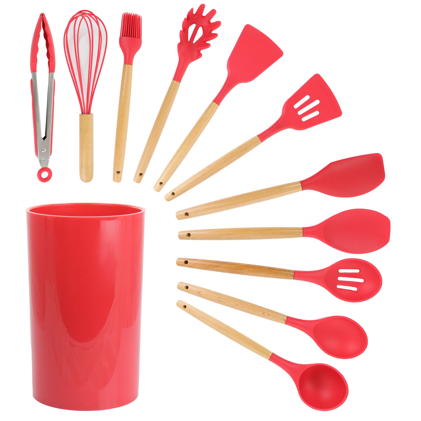 MegaChef Red Silicone & Wood Cooking Utensils Set of 12