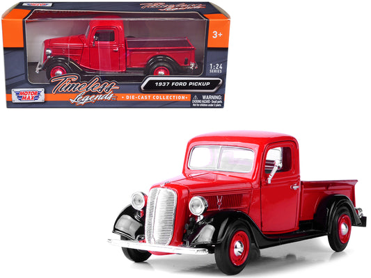 1937 Ford Pickup Truck Red Black 1/24 Diecast Car Motormax