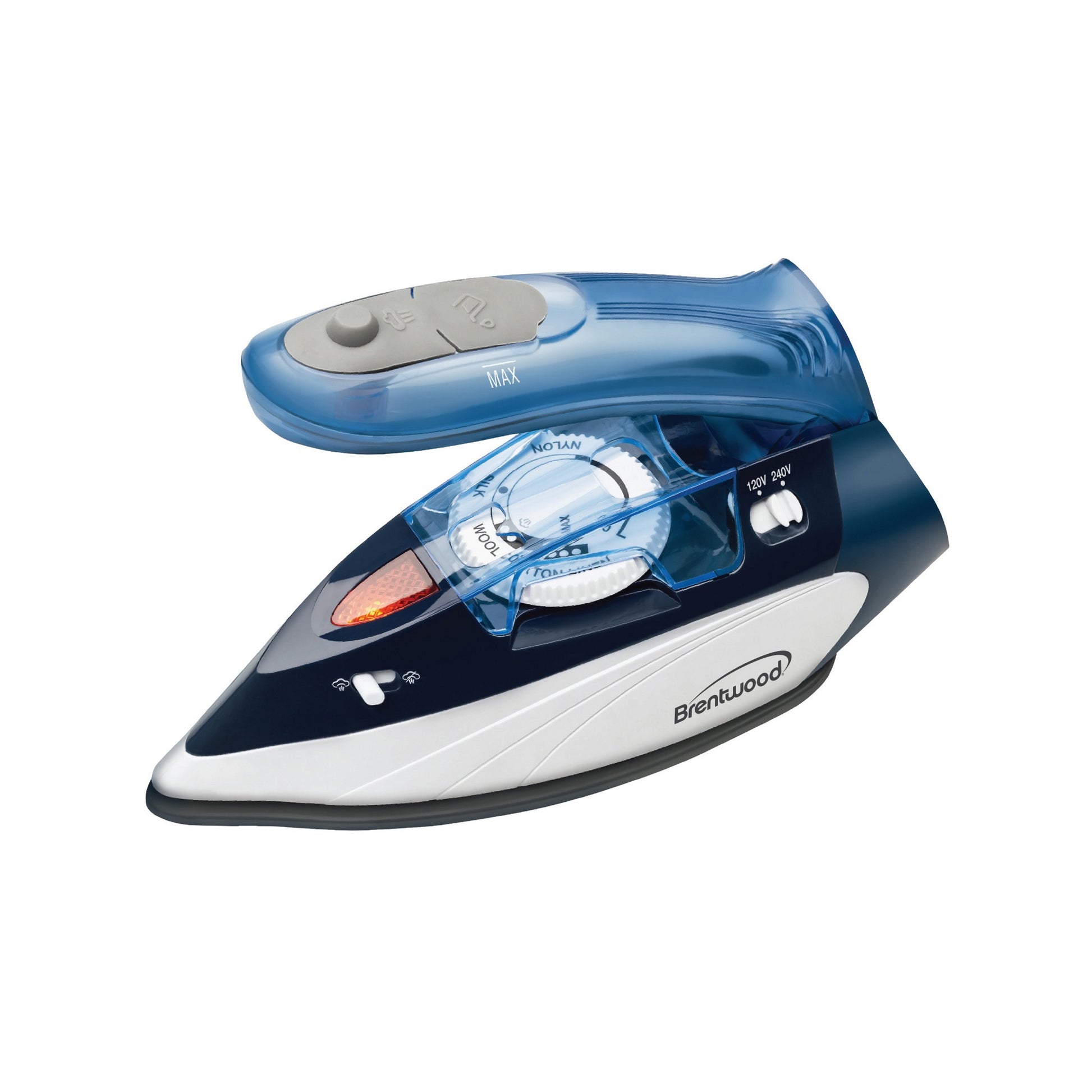 Brentwood 1100 Watt Dual Voltage Nonstick Travel Iron w Steam in Blue