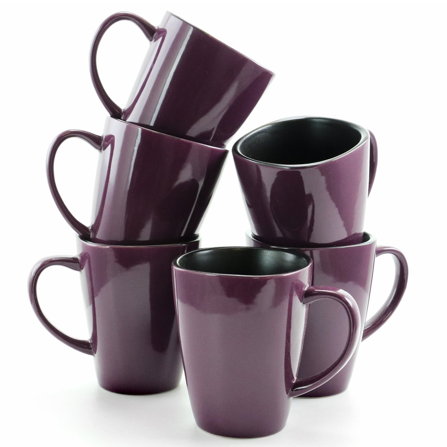 Elama Mulberry 14 oz Stoneware Mugs in Purple Set of 6