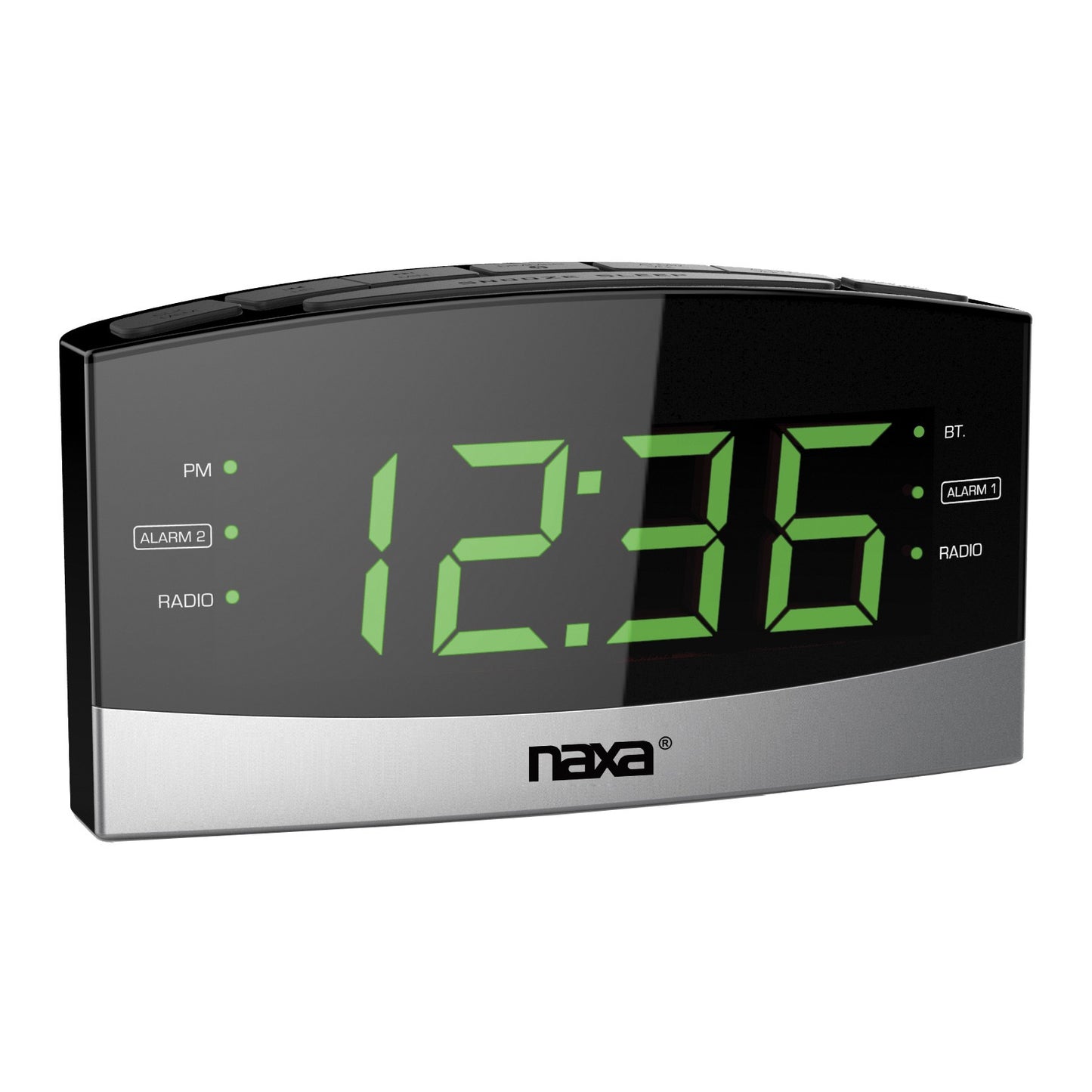 Naxa Bluetooth Easy-Read Dual Alarm Clock w Daily Repeat & USB Charge Port