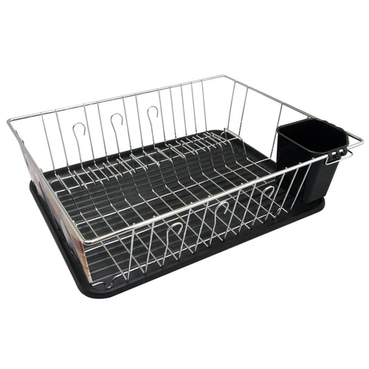 Better Chef 16" Chrome Dish Rack w Black Draining Tray