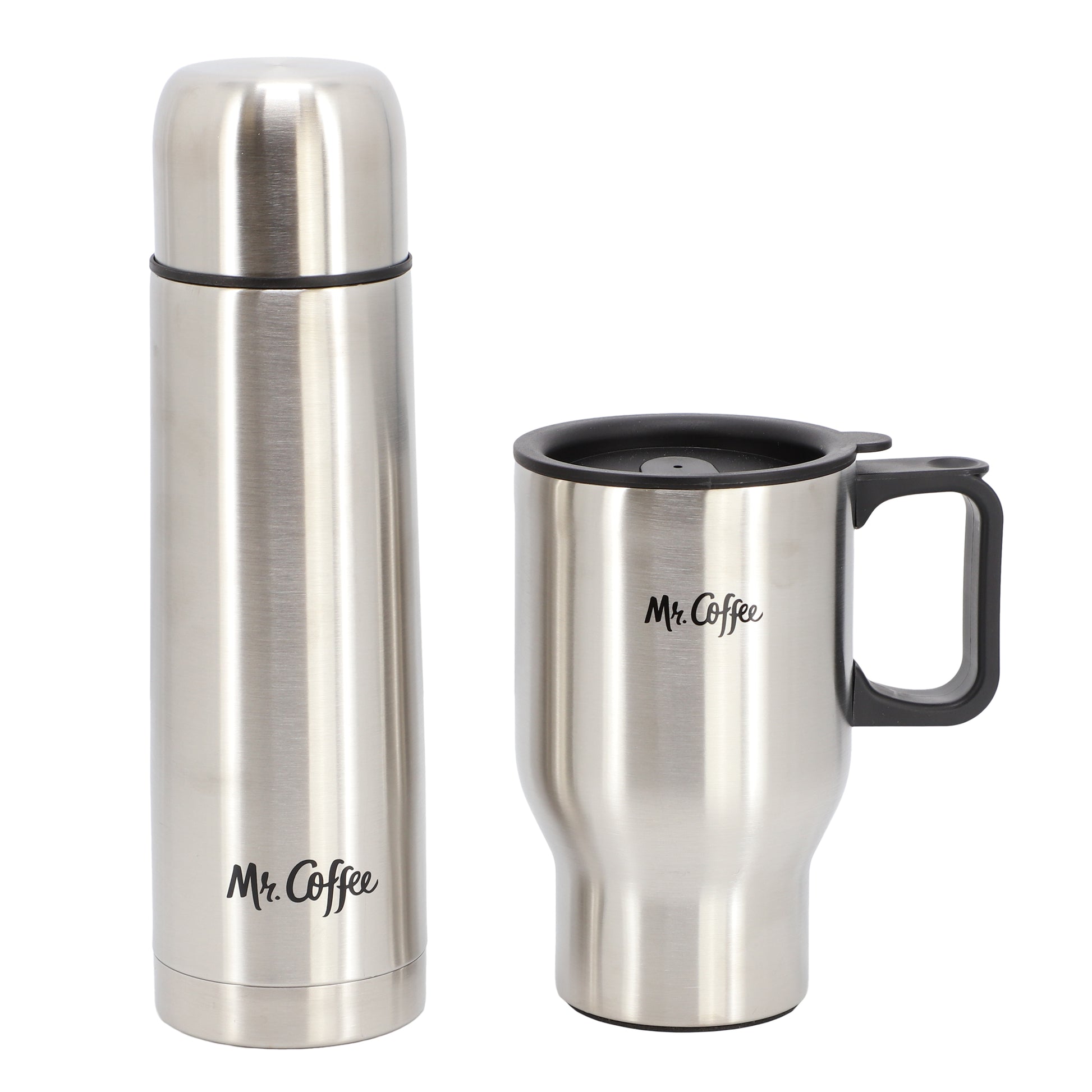 Mr. Coffee Javelin 2 Piece Thermal Bottle & Travel Mug Set in Silver