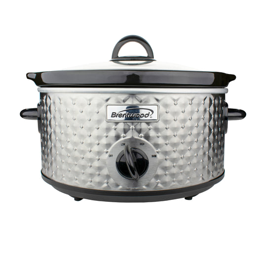Brentwood 3.5 Qt Diamond Pattern Slow Cooker in Stainless Steel