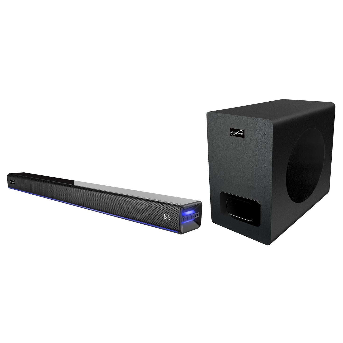 SuperSonic 2.1 Channel Bluetooth Soundbar w Ambient Lighting & Wireless Subwoofe