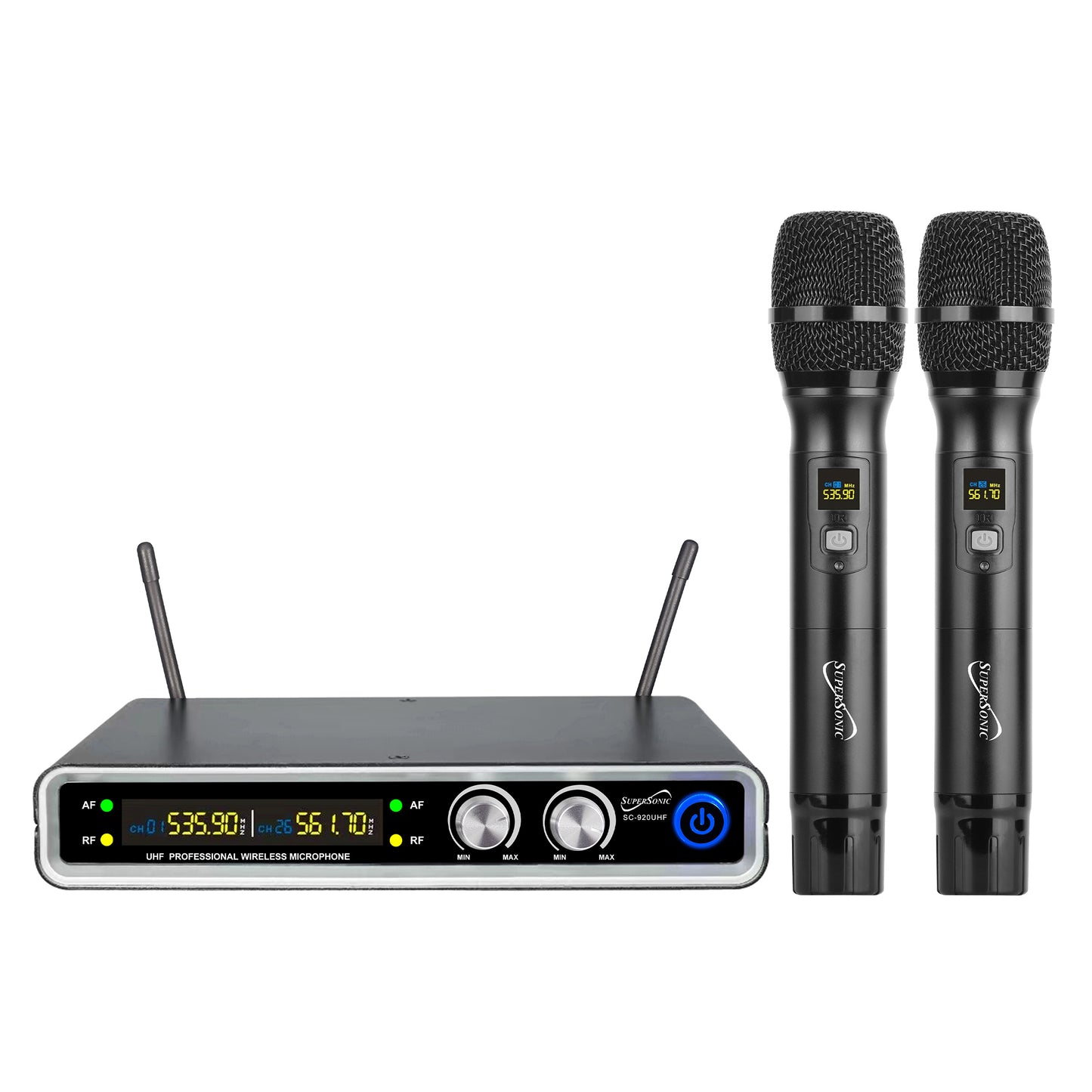 SuperSonic UHF Dual Fixed Channel Wireless Microphone System w 200' Range