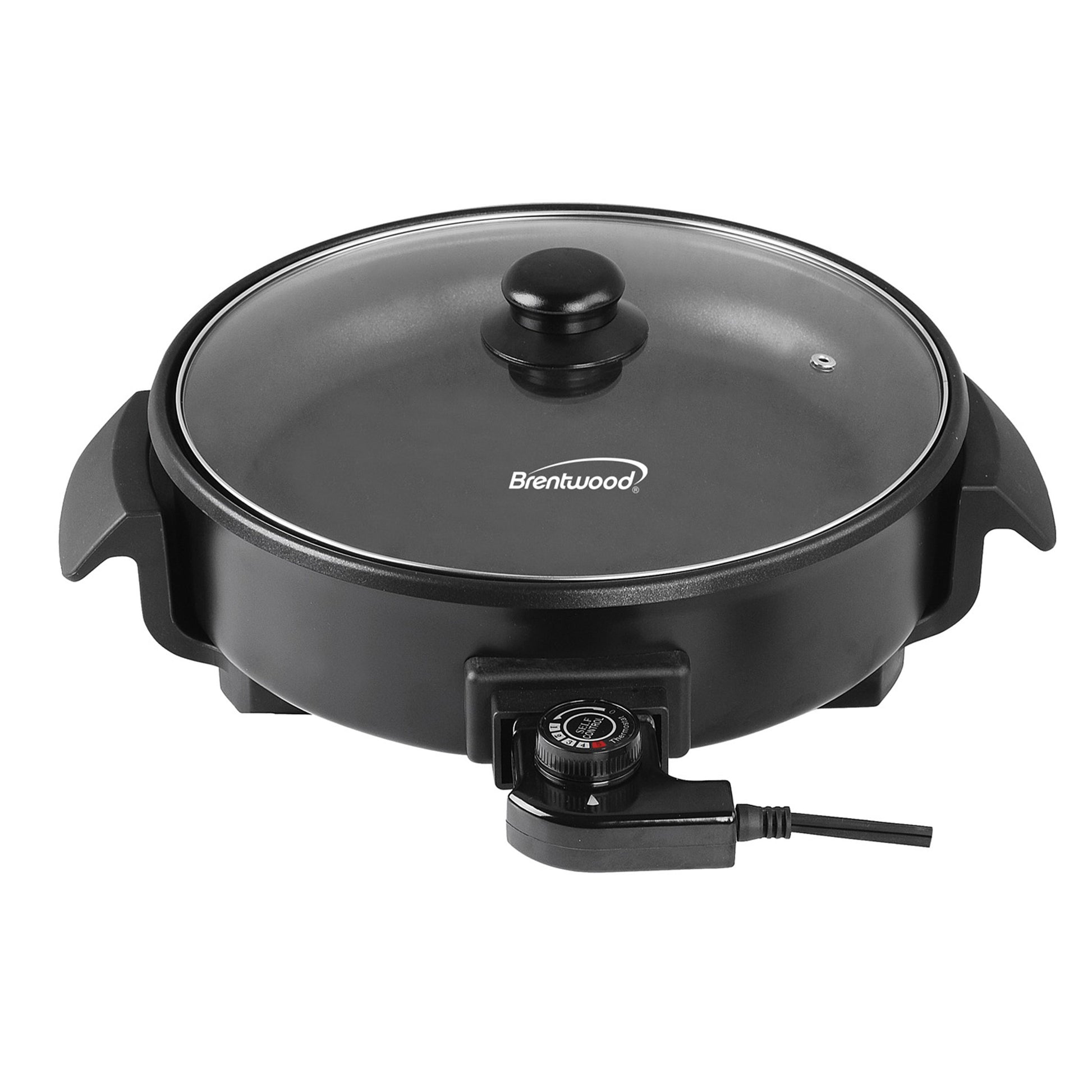Brentwood 12" Round Non-Stick Electric Skillet w Vented Glass Lid in Black
