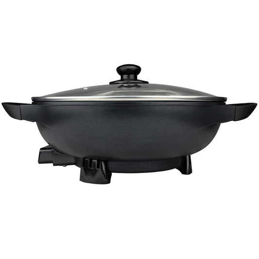 Brentwood 13" Non-Stick Flat Bottom Electric Wok Skillet w Vented Glass Lid in