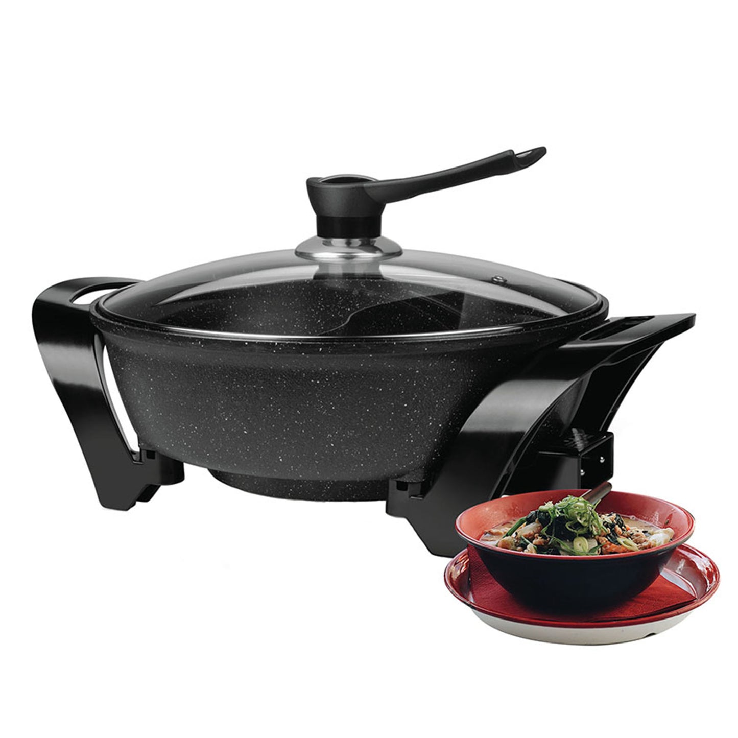 Brentwood Electric Non-Stick 6Qt Shabu Shabu Pot w Divider in Black