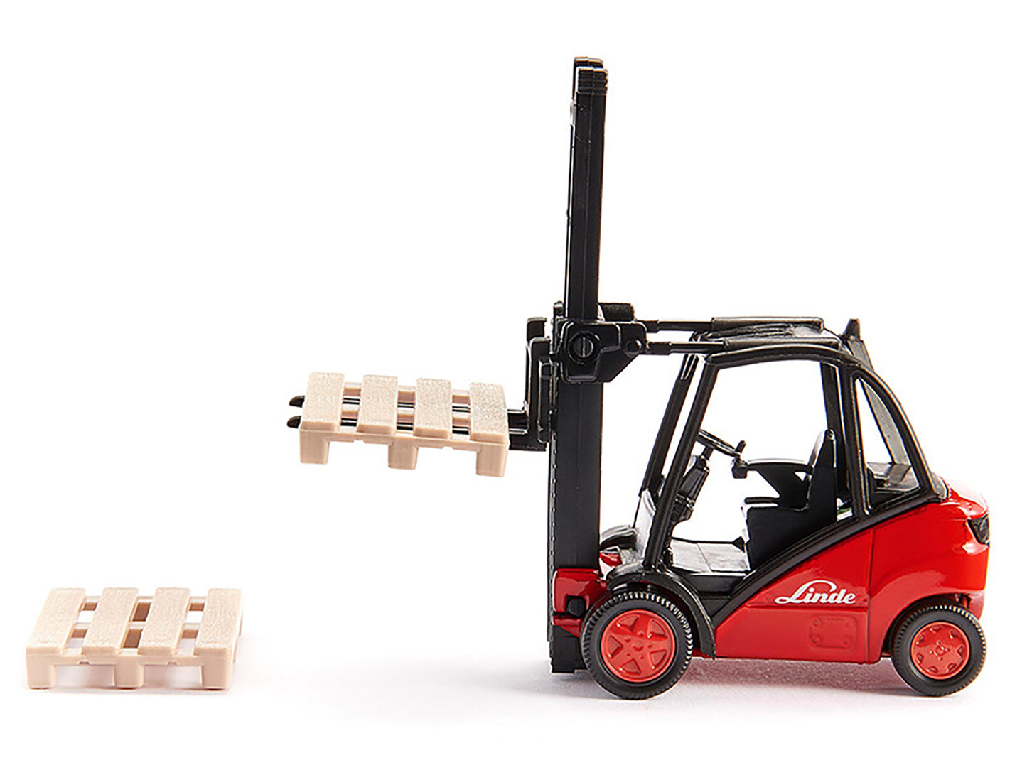 Linde Forklift Truck Red w 2 Pallet Accessories 1/50 Diecast Model Siku