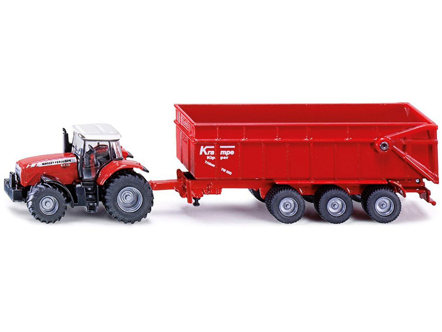 Massey Ferguson 8480 Dyna VT Tractor Red w Silver Top Krampe Dump Trailer Red 1