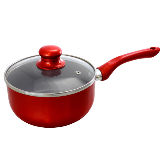 Better Chef 1.5 Qt Ceramic Coated Saucepan in Red w Glass Lid