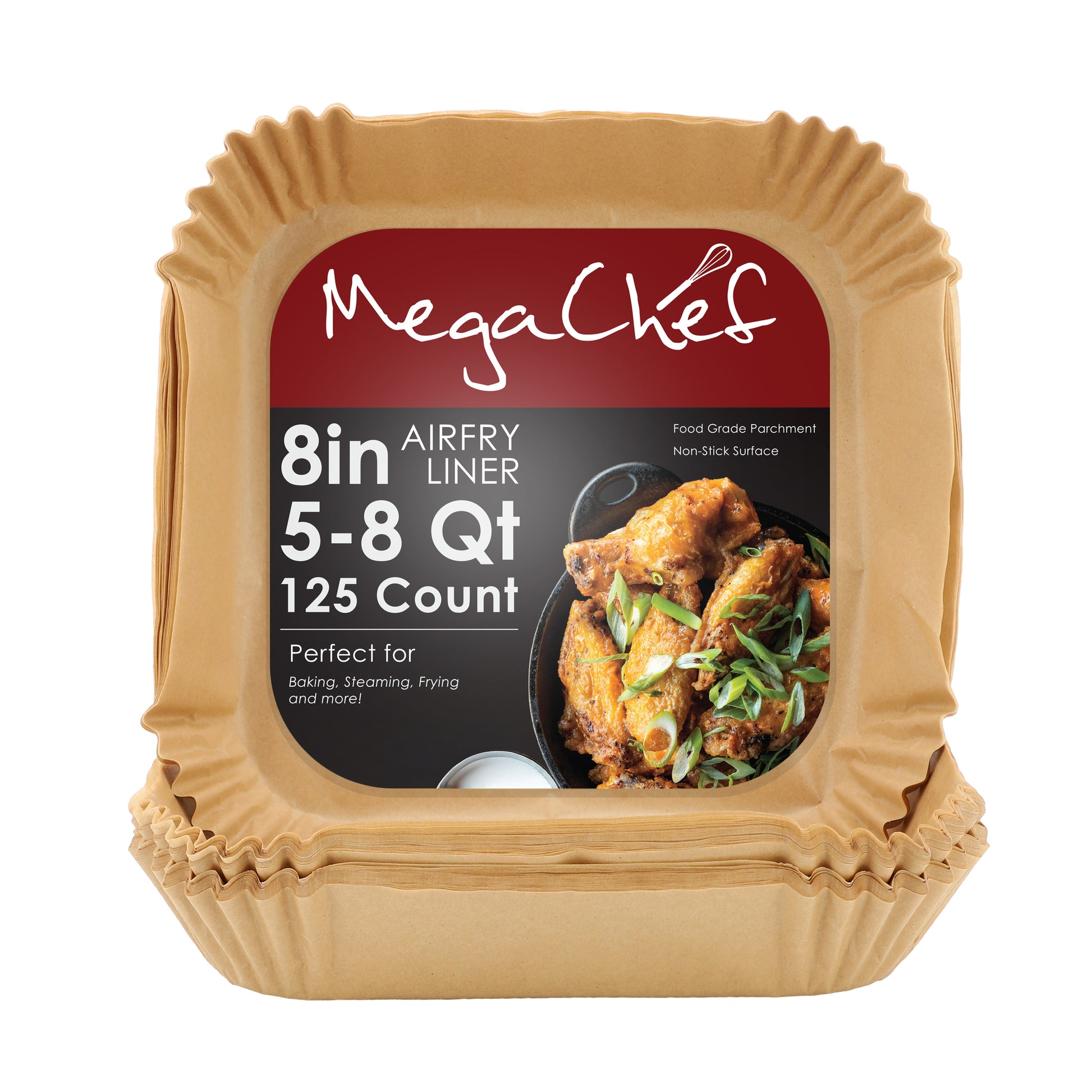 MegaChef 125 Piece 8" 5-8 Quart Square Air Fryer Parchment Paper Liners