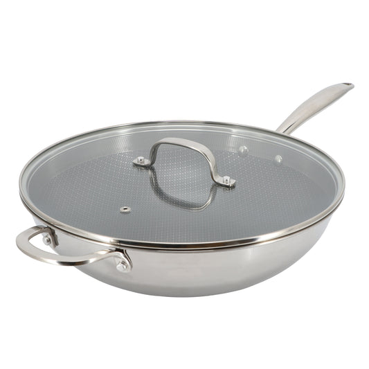 Better Chef 12.5" 3-Ply Stainless Steel Nonstick Wok w Lid in Silver