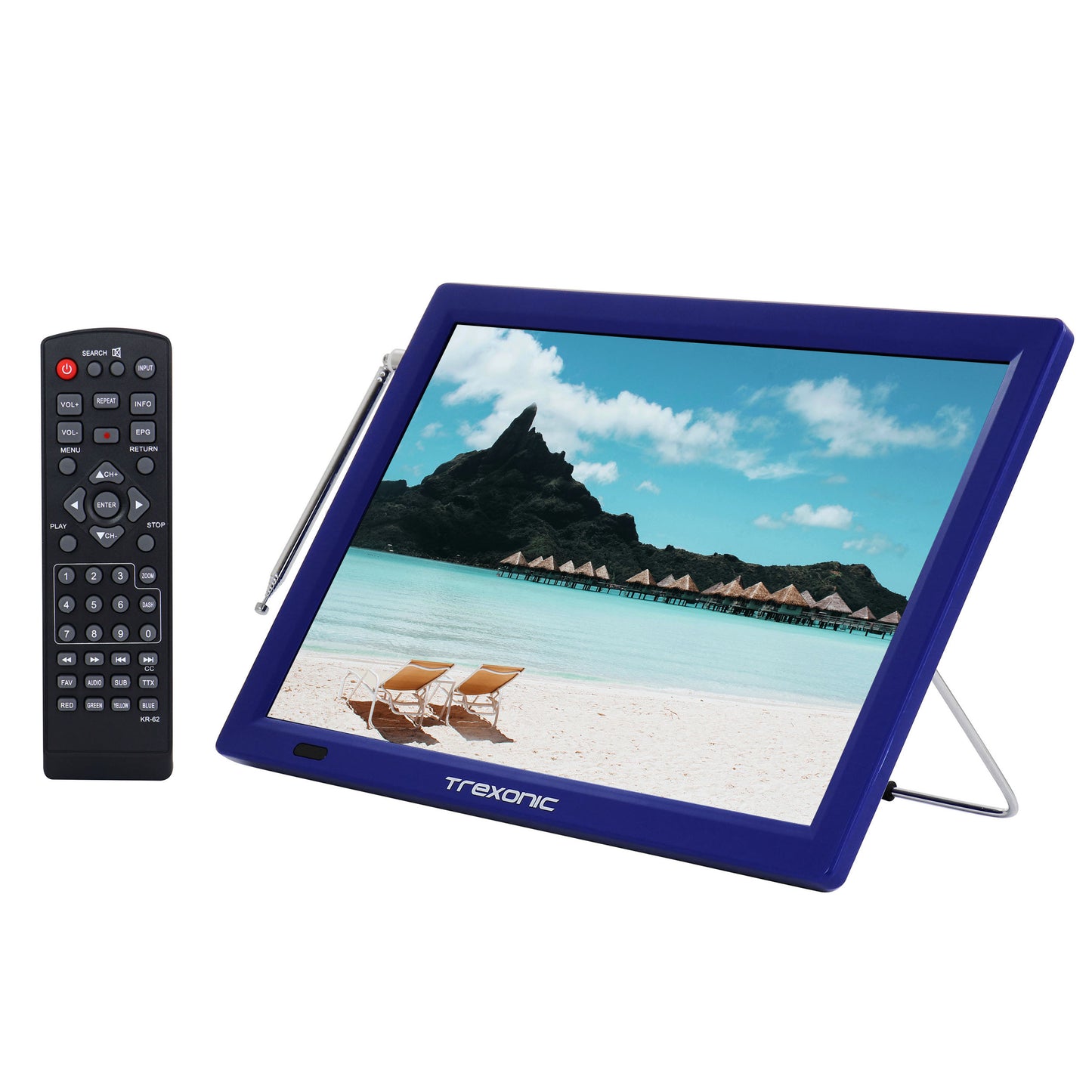 Trexonic 14" BLUE Portable Widescreen LED TV AC/DC 14D w Remote HDMI USB AV VGA