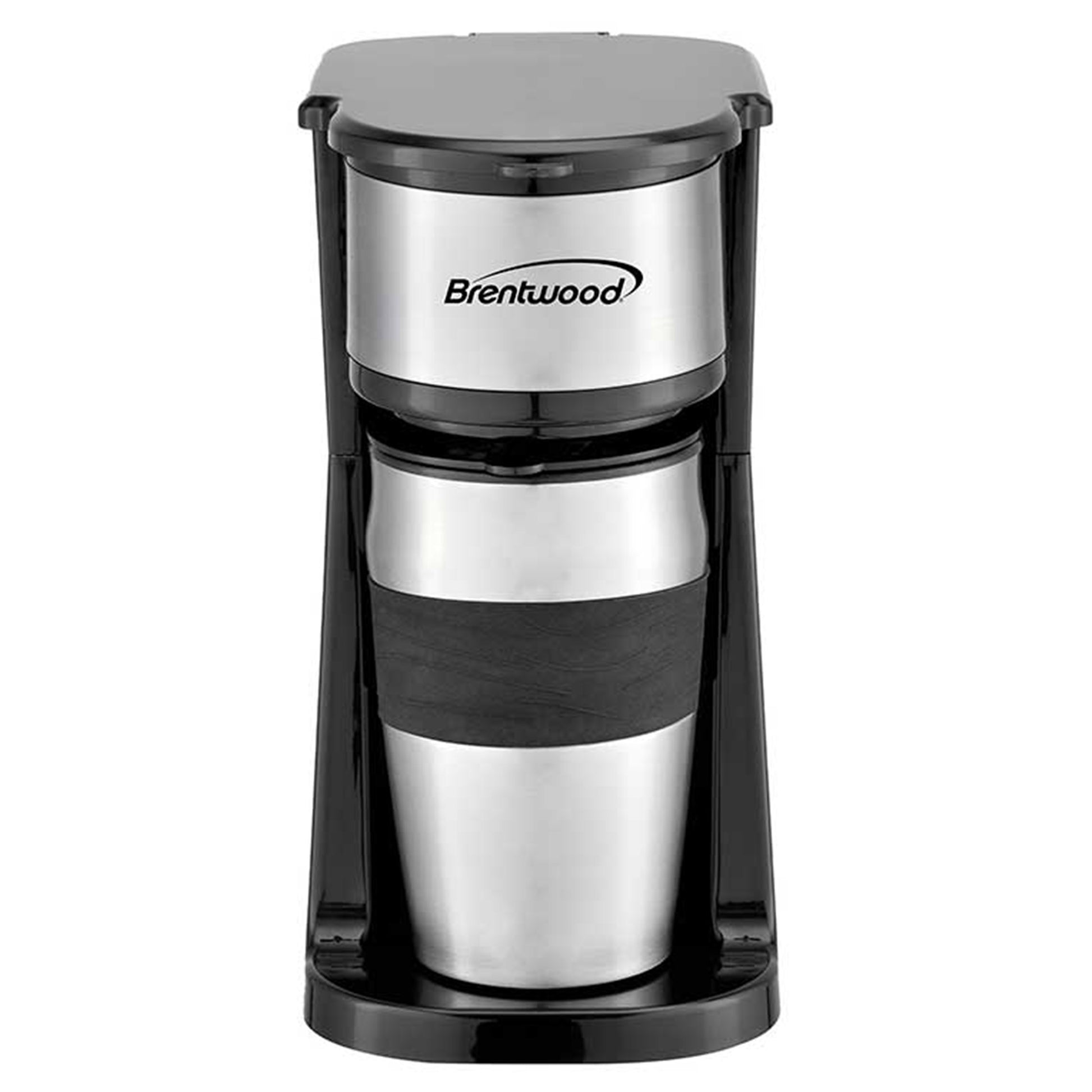 Brentwood Portable Single Serve Coffee Maker w 14oz Travel Mug in Black